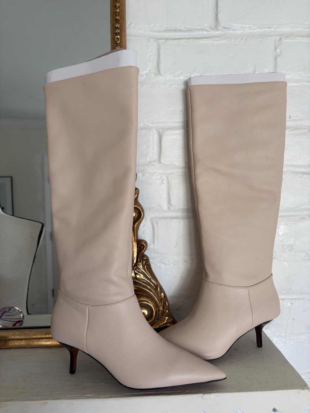 Who What Wear Women's Knee-High Pointed Toe Kitten Heel Boots Nude Nordstrom
